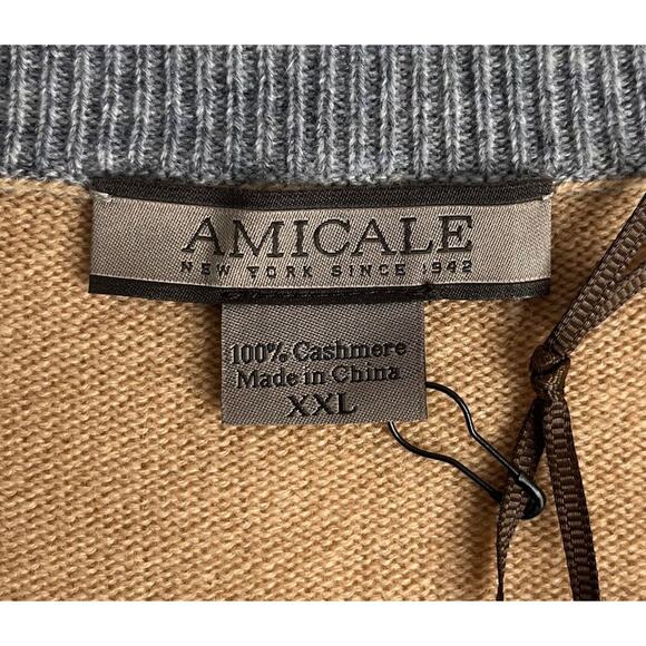 3-47 AMICALE NWT Men's Sweater 100% Cashmere Tan Size XXL - Picture 4 of 7